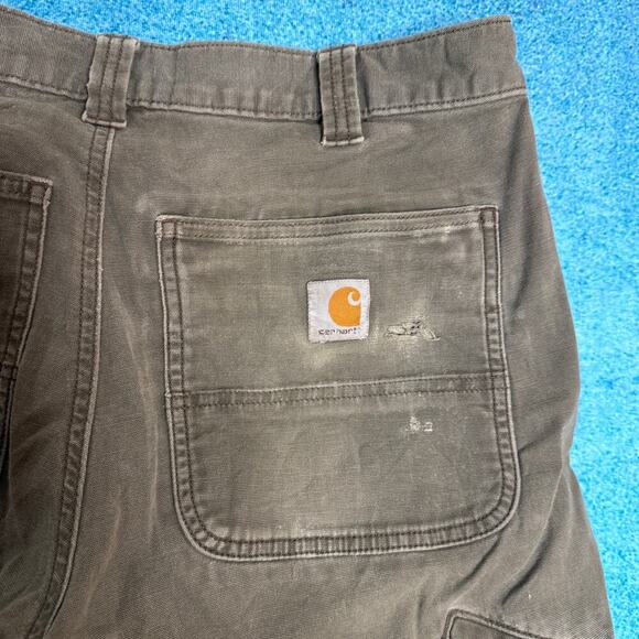 Carhartt Double Knee Carpenter Pants 33x34 Olive Green Distressed Y2K Workwear - Picture 14 of 16